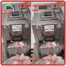 Máy Thái Thịt Tươi Sống DQ9 – Ảnh thực tế sử dụng, máy đang vận hành thái thịt, máy thái nhanh, lát thái điều đẹp, năng suất cao.