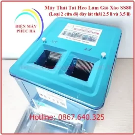 Máy Thái Thịt Tươi Sống SS80 Độ Dày Lát Thái 2,5 và 3,5mm – Ảnh máy có chất liệu inox bền đẹp, 2 cửa nạp nguyên liệu, đa năng, năng suất cao.
