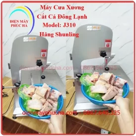Máy Cưa Xương J310 - Ảnh thực tế sử dụng, máy đang cưa gà đông lạnh với lắt cắt mịn, đẹp