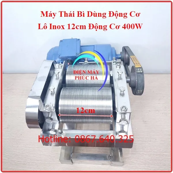 Máy thái bì dùng điện có lô thái bằng thép hoặc inox, rãnh nông hoặc rãnh sâu dài 12cm