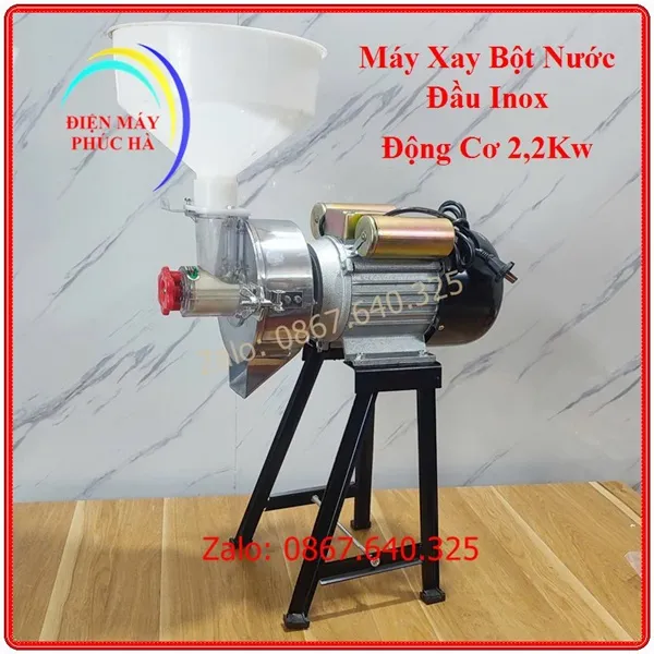 Máy xay bột gạo nước đầu inox động cơ 2,2kw