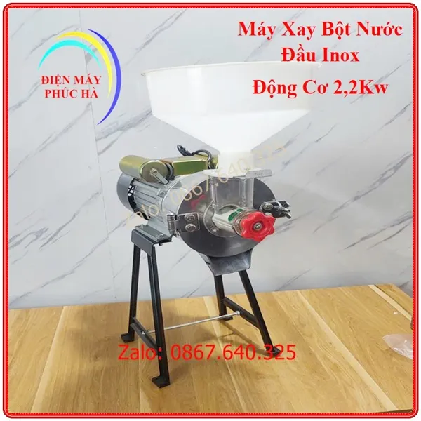 Máy xay bột gạo nước đầu inox động cơ 2,2kw dây đồng, thân máy nhỏ gọn