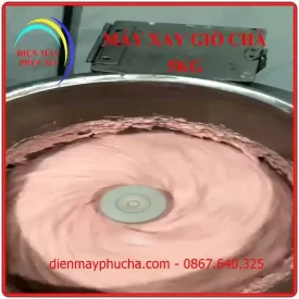 Máy Xay Giò Chả 5Kg Biến Tần 3 Pha – góc chụp 6: thành phẩm mọc đang trong quá trình xay, máy xay có độ cuộn, mọc dẻo, bóng, dai.