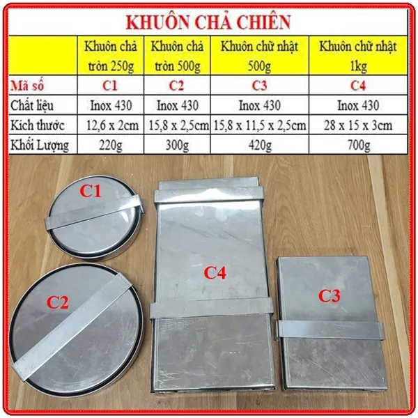 Khuôn làm chả chiên chả cốm bằng inox loại vuông loại tròn loại hình chữ nhật