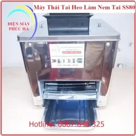Máy Thái Tai Heo Làm Nem Thính SS80 Độ Dày Lát Thái 2mm - Ảnh tổng thể sản phẩm, toàn thân, góc chính diện, chất liệu inox bền đẹp, năng suất cao.