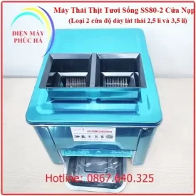 Máy Thái Thịt Tươi Sống SS80 Độ Dày Lát Thái 2,5 và 3,5mm – Ảnh tổng thể sản phẩm, toàn thân, góc chính diện, chất liệu inox bền đẹp, năng suất cao.