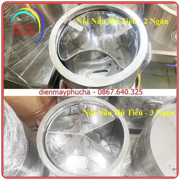 Nồi nấu hủ tiếu có loại 2 ngăn, loại 3 ngăn tuỳ chọn